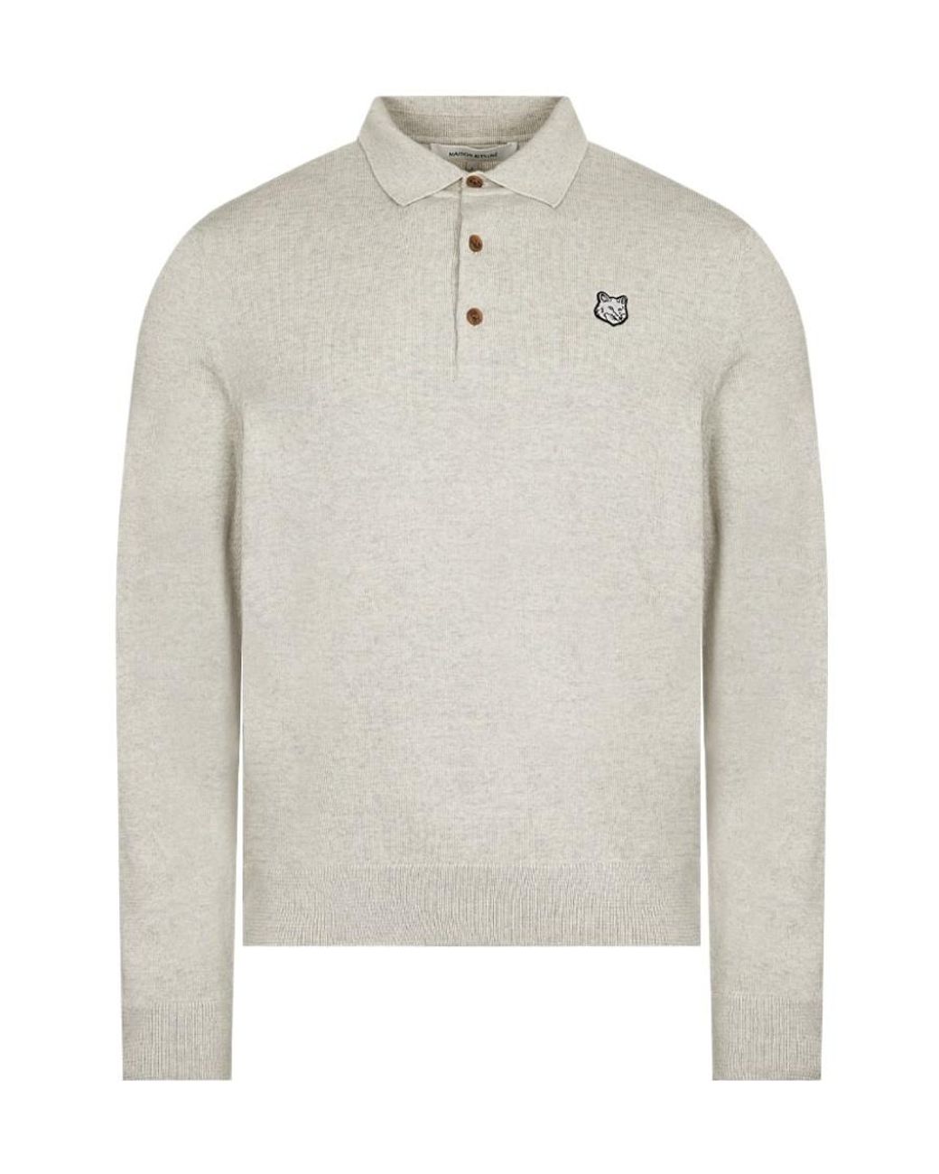 Maison Kitsuné Gray Maison Kitsuné Fox Head Patch Knit Polo Shirt for men