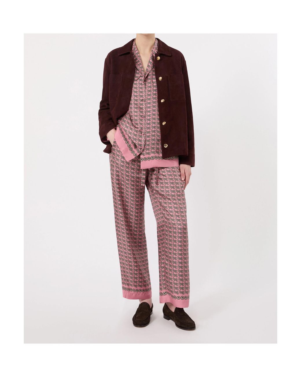 Max Mara Red Silk Bicycle Print Wide-Leg Trousers