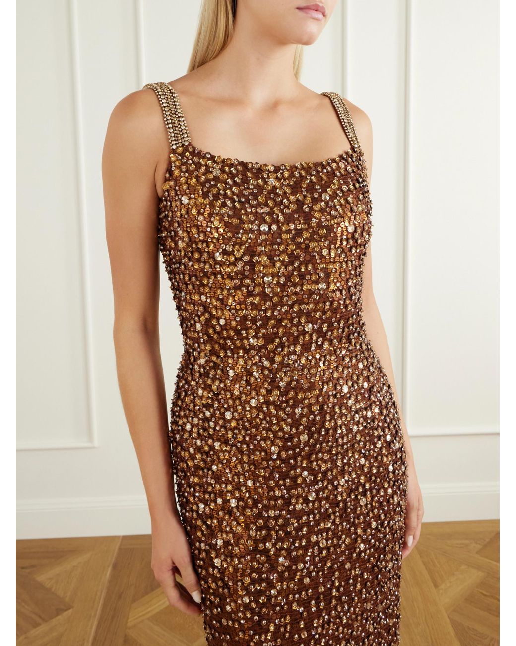 Jenny Packham Brown Sonnet Sequined Tulle Gown