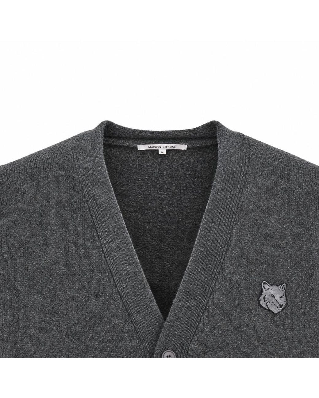 Maison Kitsuné Gray Maison Kitsuné Logo Patch V-Neck Cardigan for men