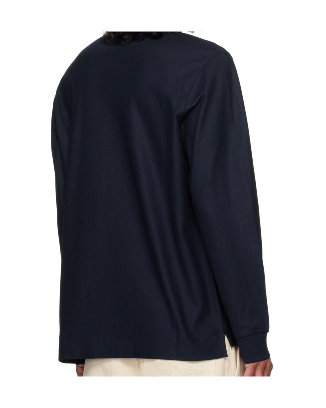 Burberry Blue Cotton Check-Collar Long-Sleeve Polo Shirt for men