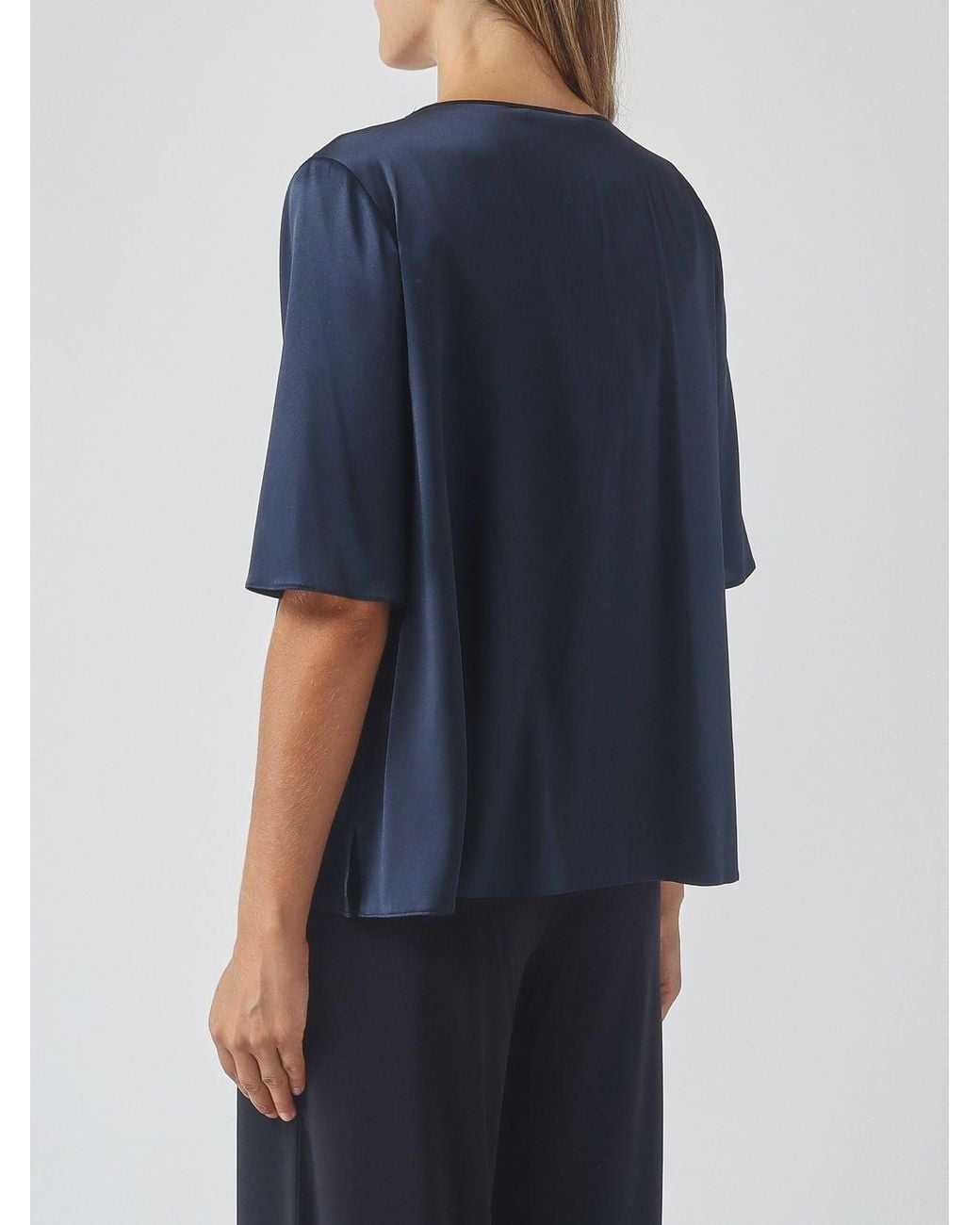 Max Mara Blue Segale Satin-Finish Short-Sleeve Top