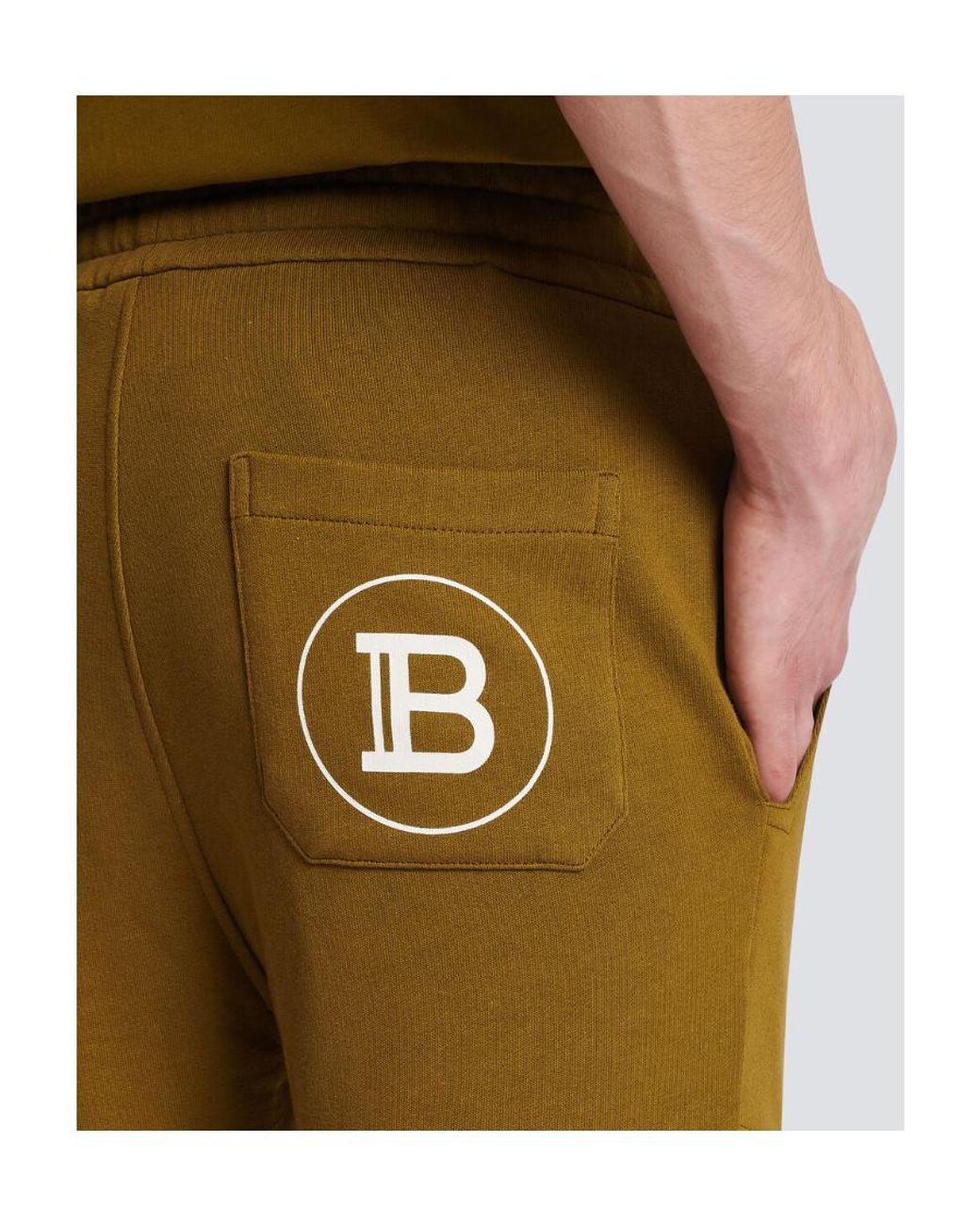 Balmain Green Logo Printed Cotton Jogging Bottoms for men
