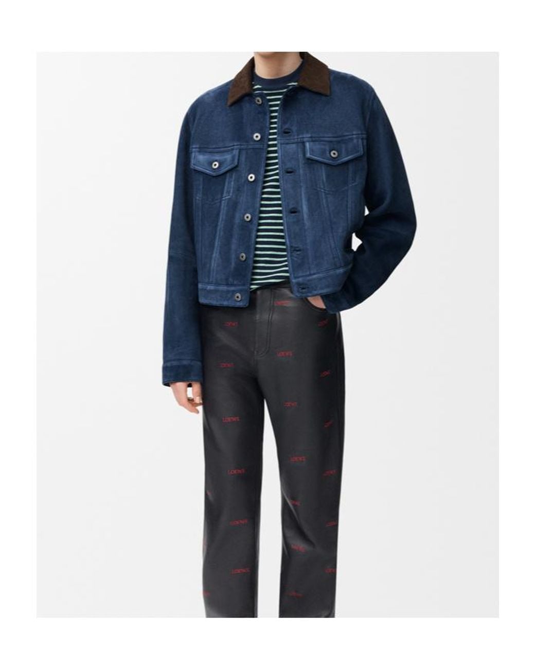 Loewe Blue Corduroy-Collar Suede Jacket for men