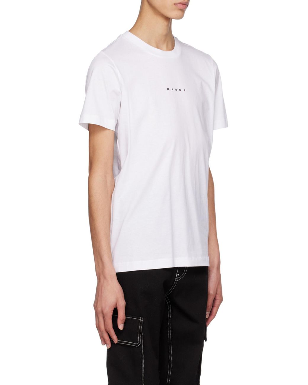 Marni White Logo Printed Crewneck T-Shirt for men