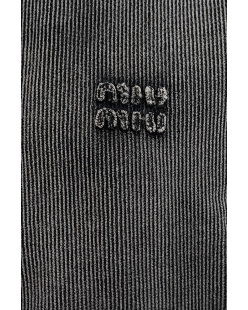 Miu Miu Black Corduroy Shearling-Collar Jacket