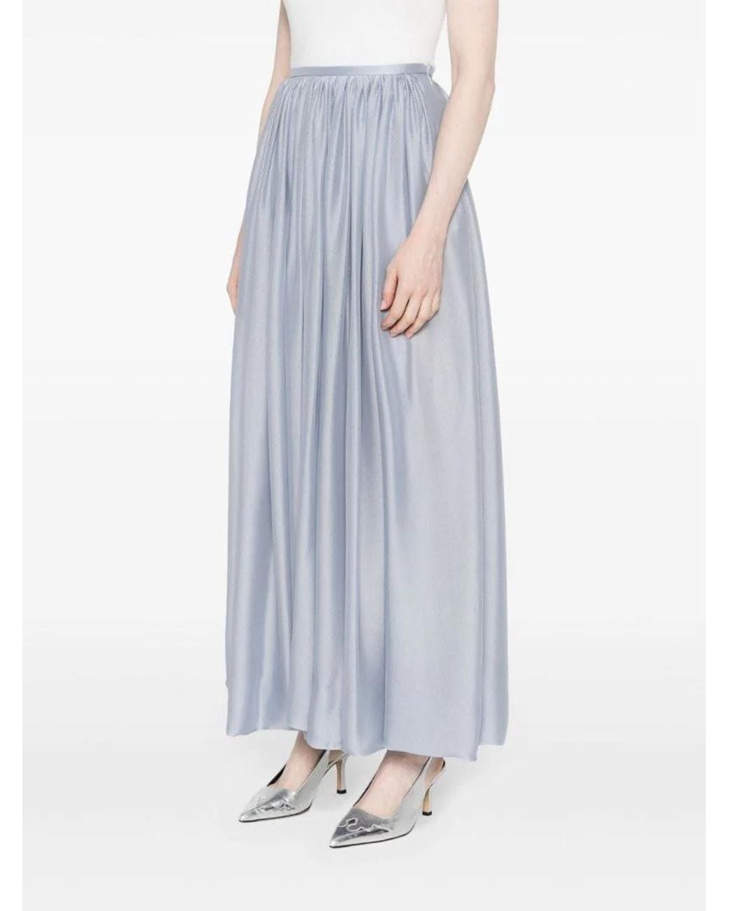 Giorgio Armani Blue Ruched Satin Maxi Skirt