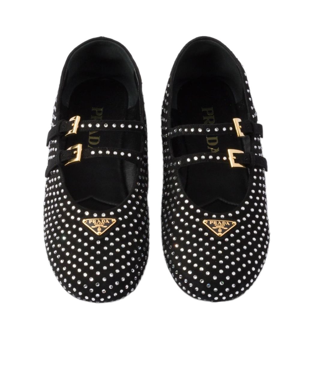 Prada Black Embellished Buckle Fastened Ballerina Shoes