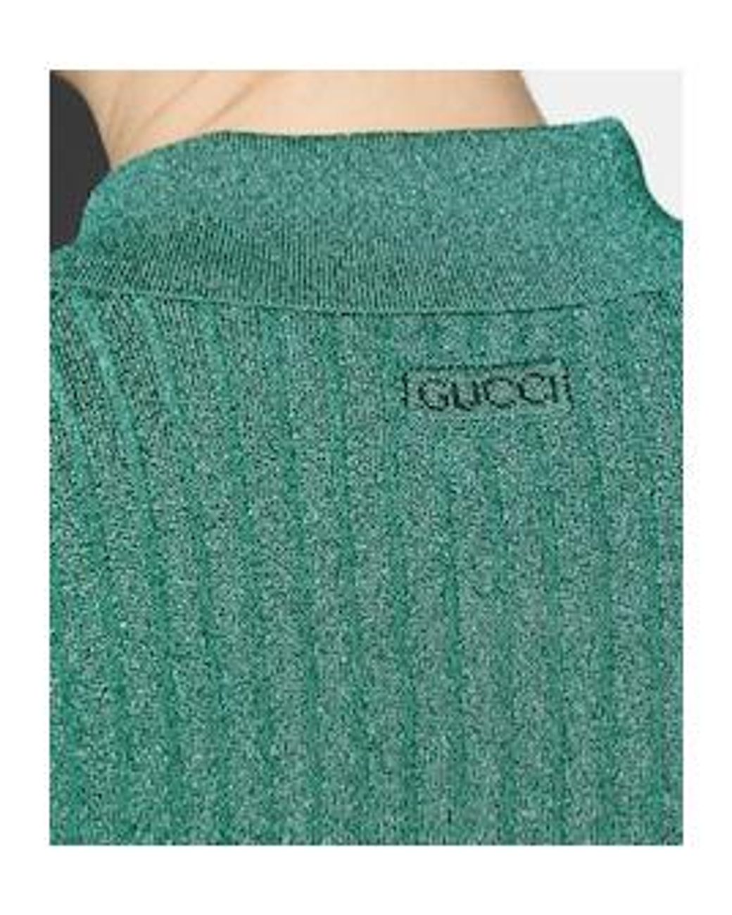 Gucci Green Ribbed-Lamé Cropped Polo Shirt