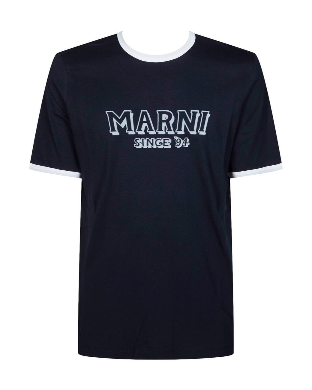 Marni Blue Contrast-Trim Short Sleeved T-Shirt for men