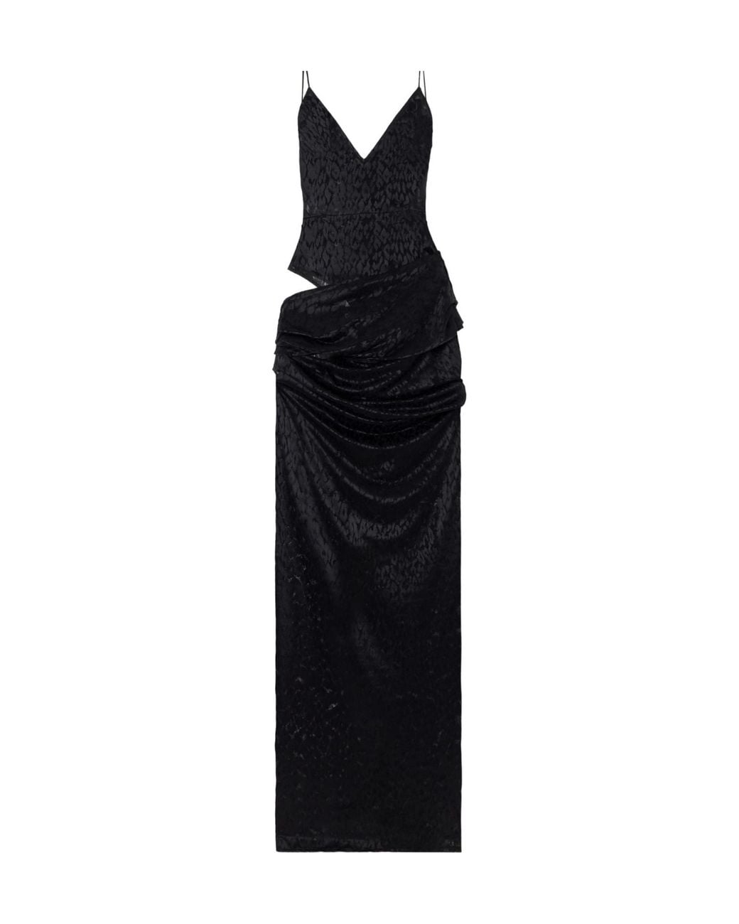 Alex Perry Black Draped Cut-Out Leopard-Print Lace Maxi Dress