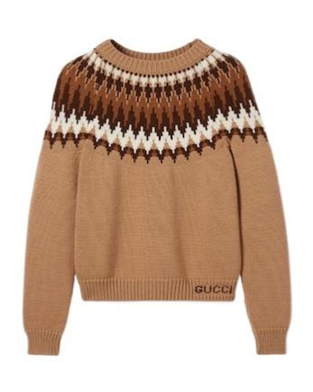 Gucci Brown Pattern Intarsia Knit Sweater for men