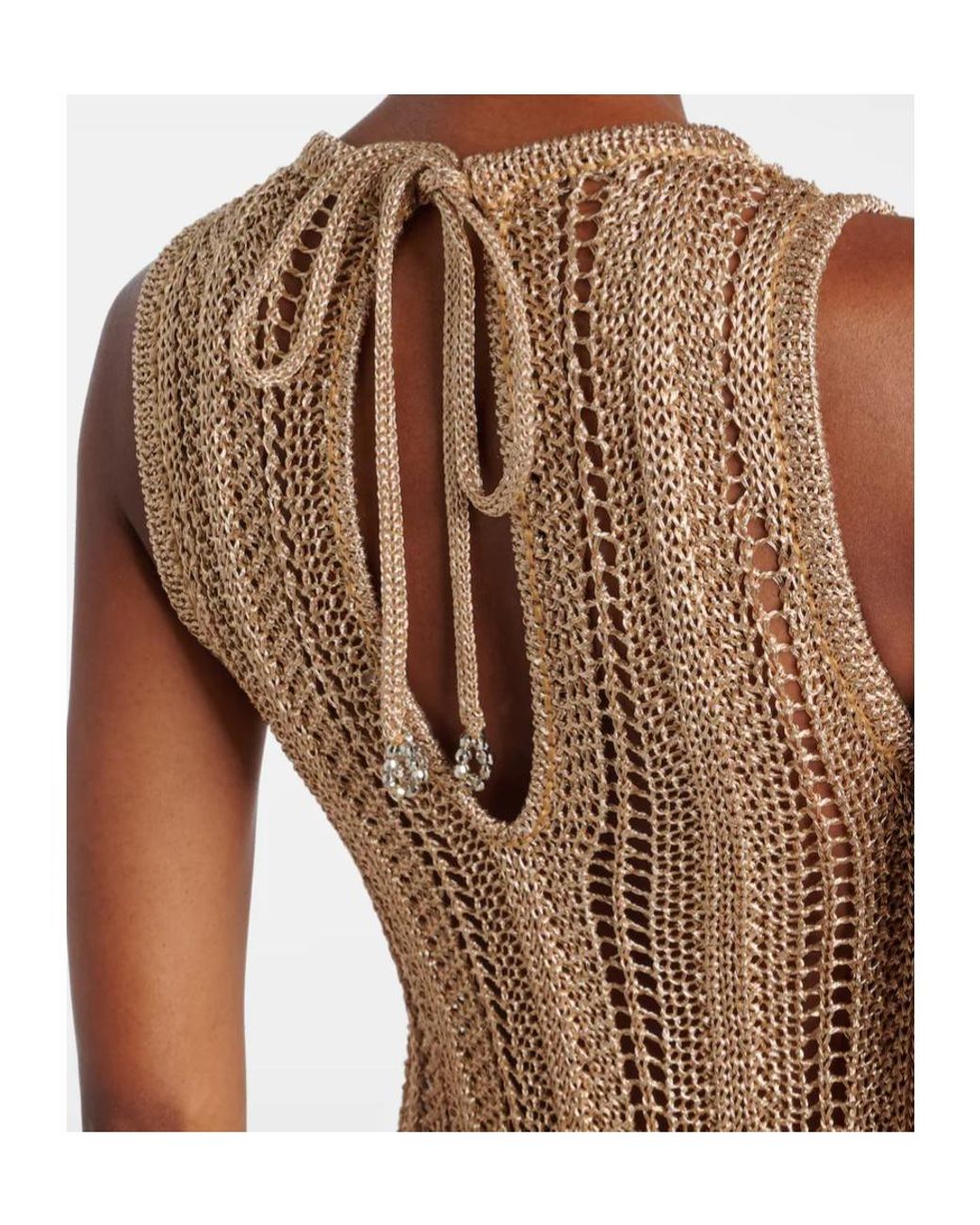 Rabanne Natural Crochet Embellished Midi Dress