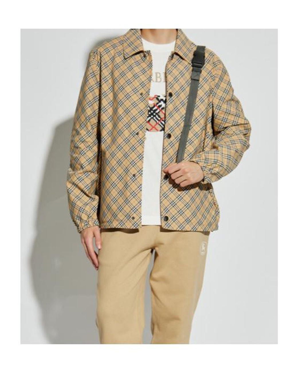 Burberry Natural Plaid Collared Button-Up Jacket for men