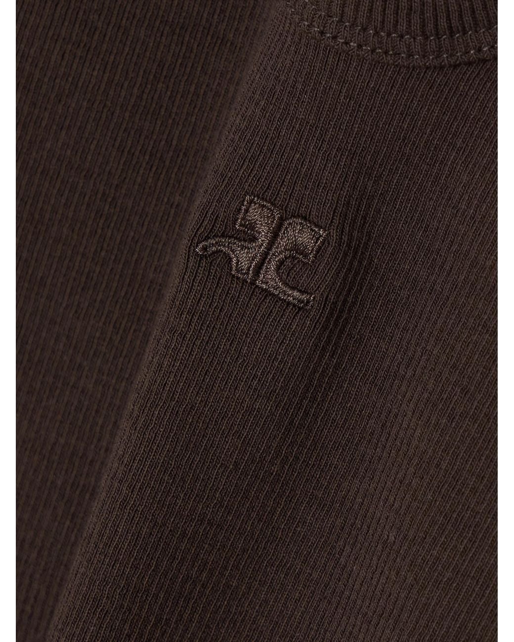 Courreges Brown Asymmetric Embroidered Ribbed Stretch Cotton-Jersey Tank