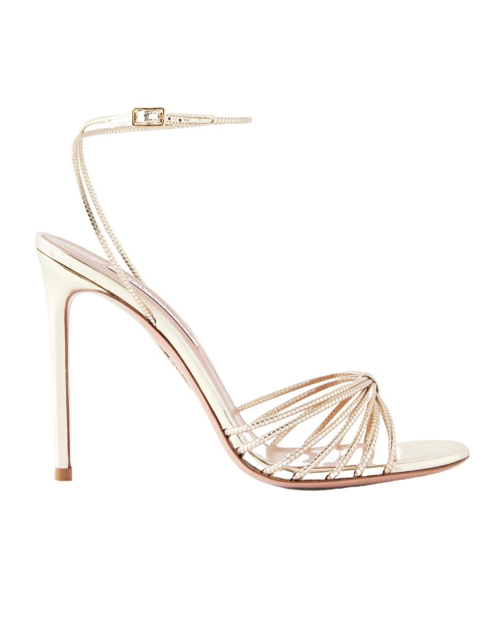 Aquazzura White Anima 105 Mirrored Metallic Leather Sandals