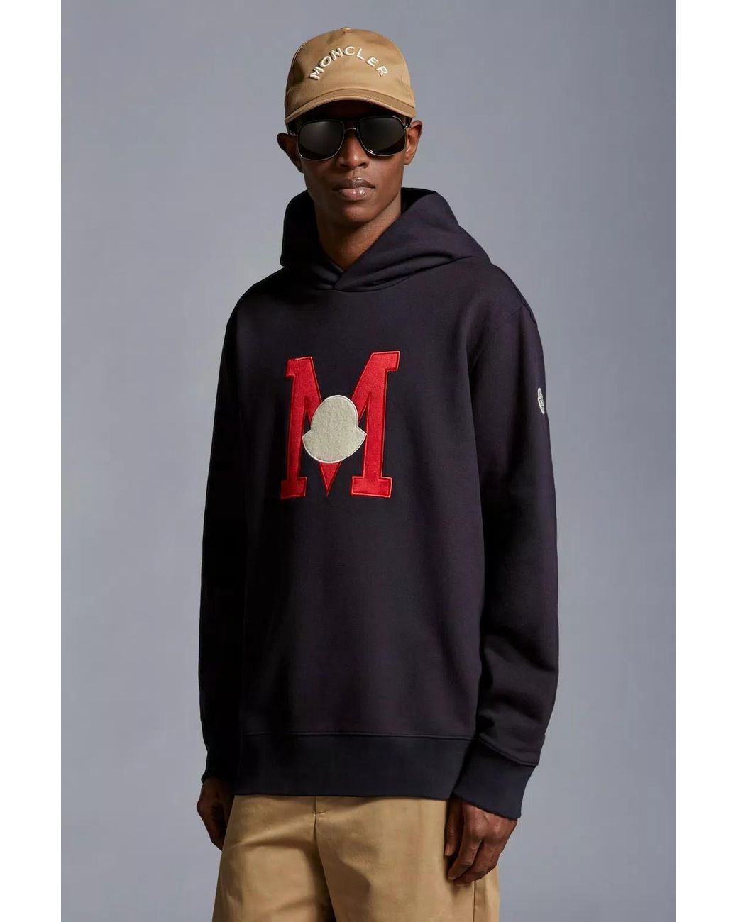 Moncler Blue Logo Embroidered Long-Sleeved Hoodie for men