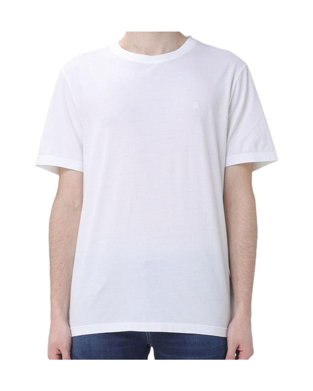 Dondup White Logo Embroidered Crewneck T-Shirt for men