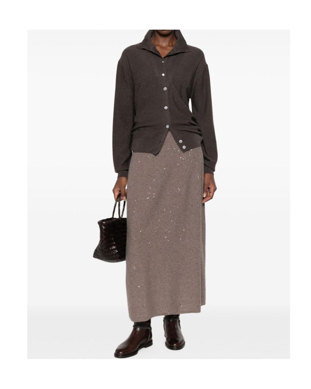 Antonelli Brown Sequinembellished Knit Midi Skirt