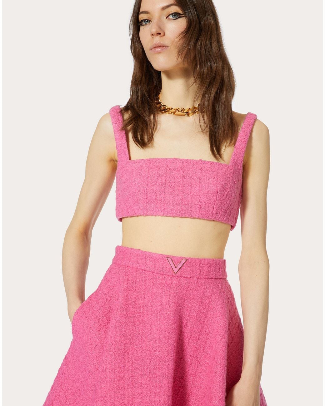 Valentino Pink Tweed Cropped Top