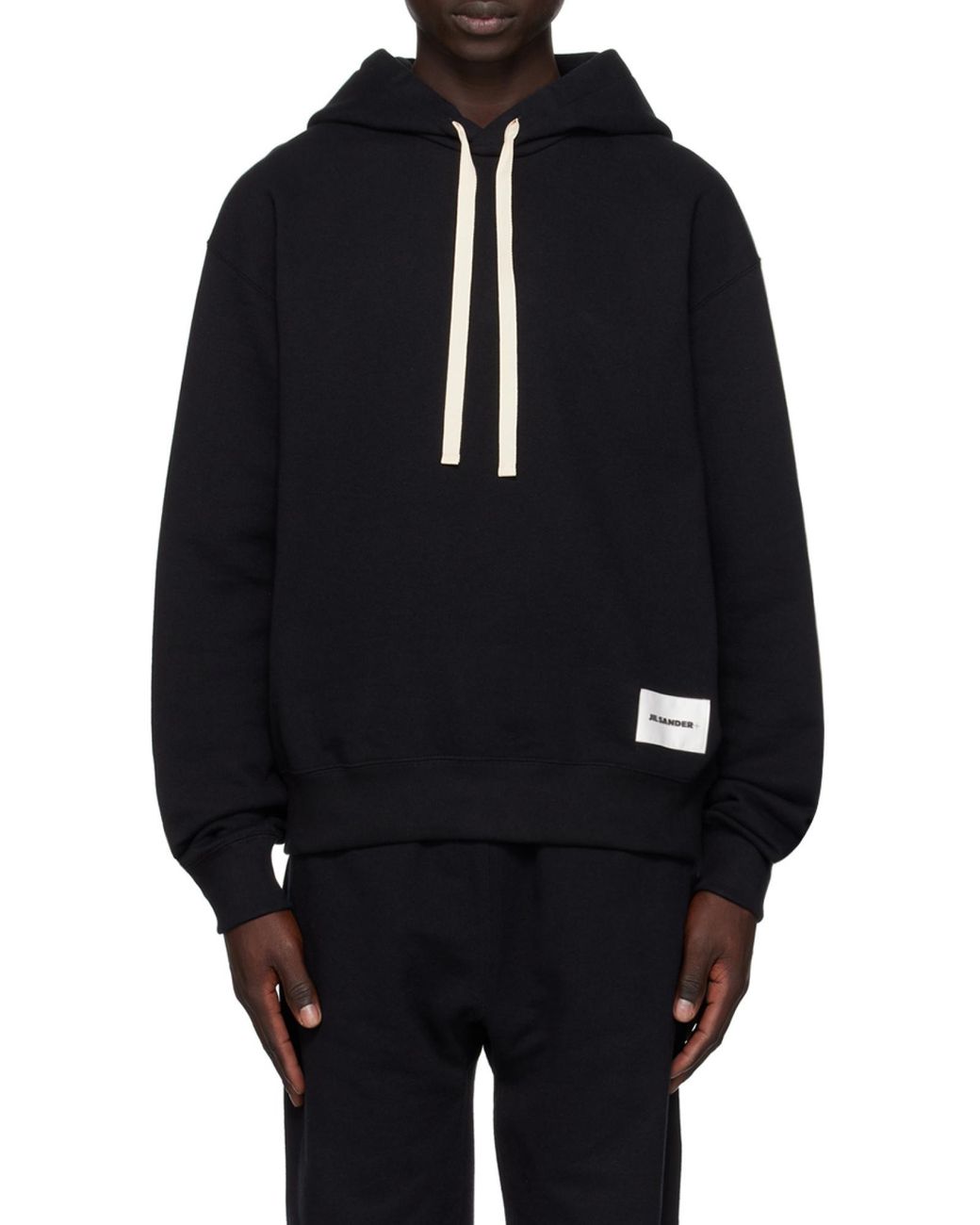 Jil Sander Black Logo Patch Long-Sleeved Hoodie for men