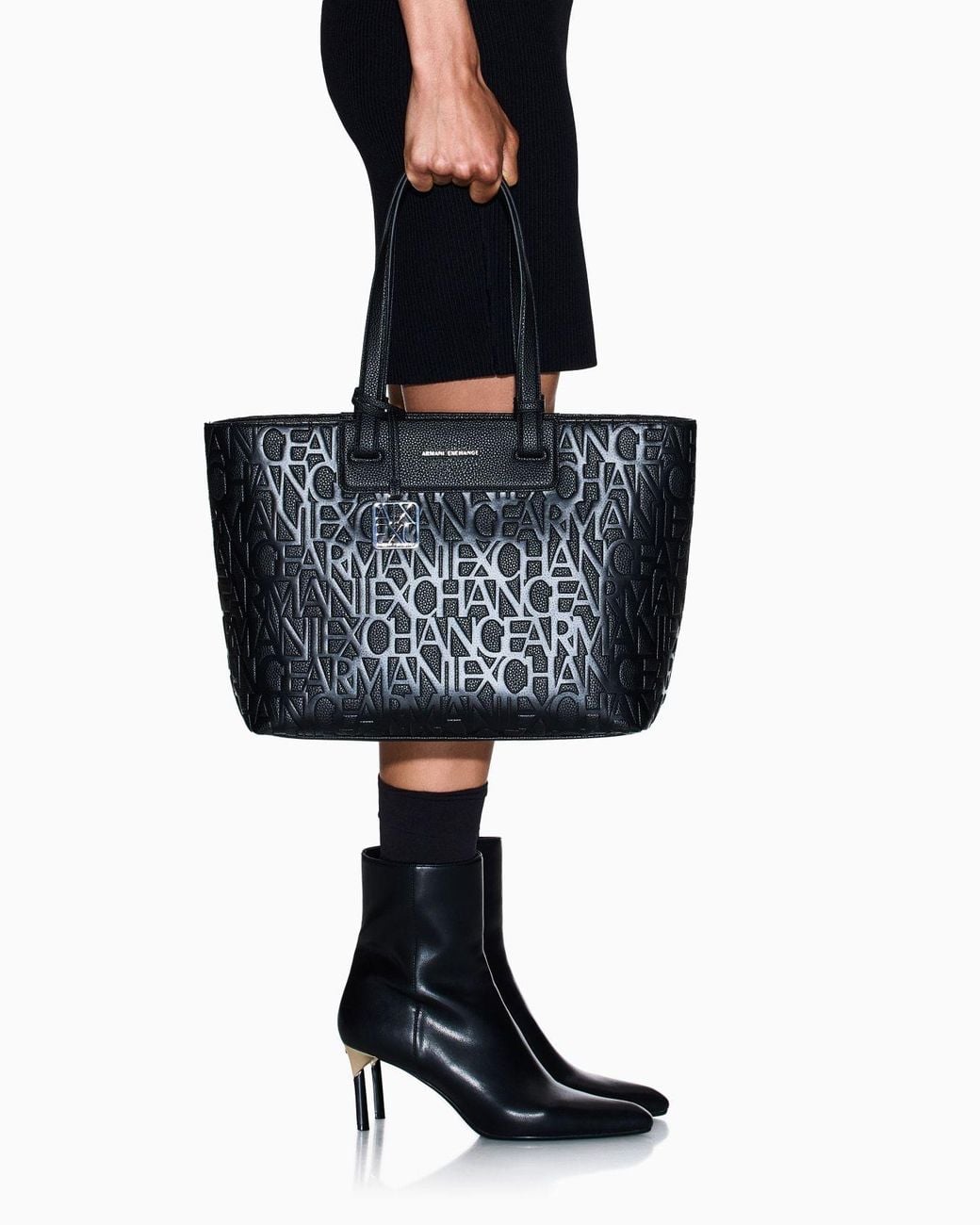 ARMANI EXCHANGE Black Logo-Embossed Tote Bag