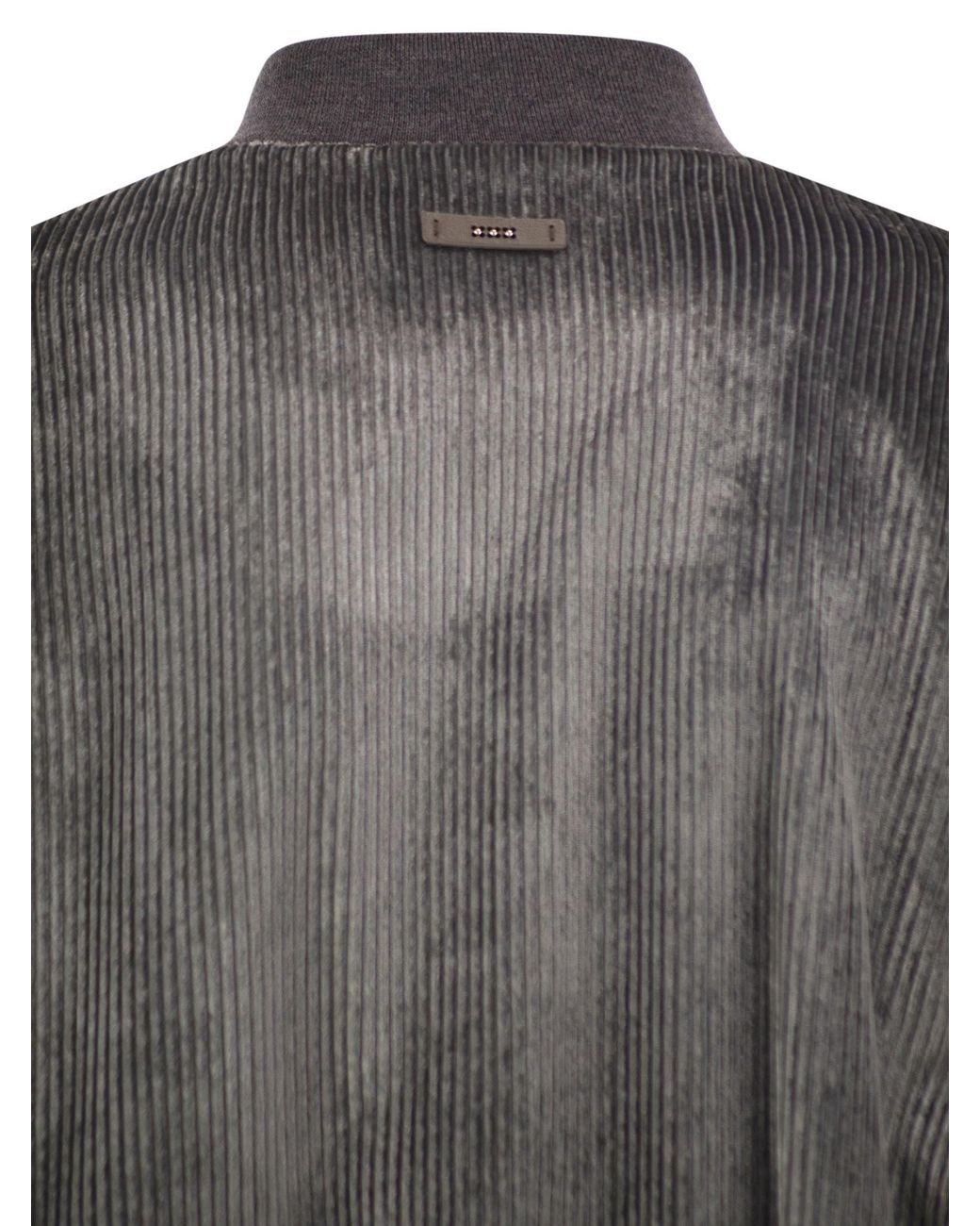 Peserico Gray Stretch Corded Velvet Bomber Jacket
