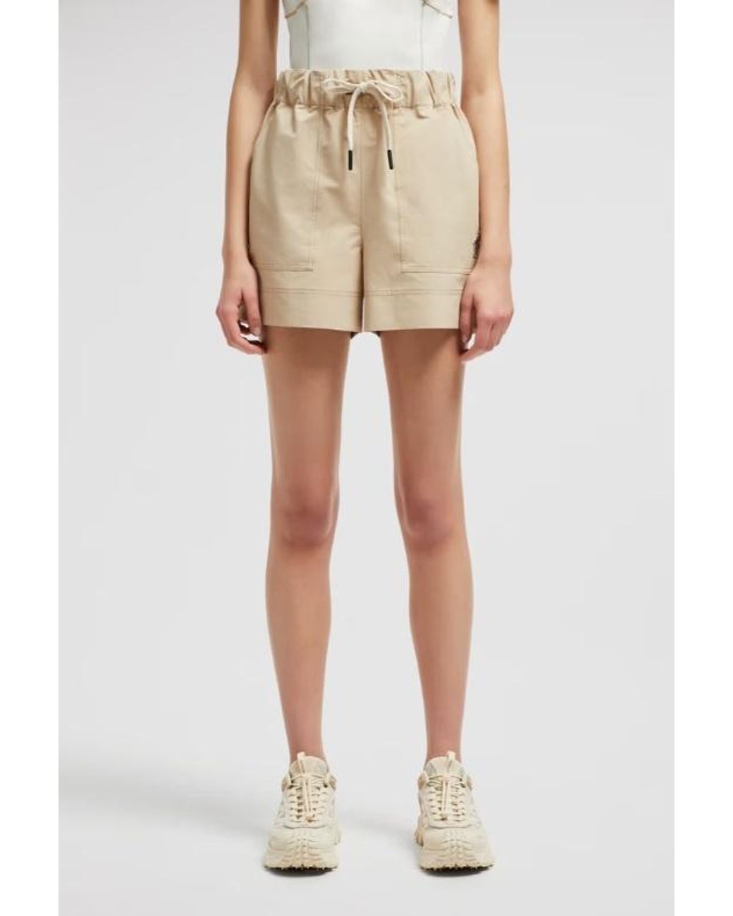Moncler Natural Grenoble Logo Patch Drawstring Shorts