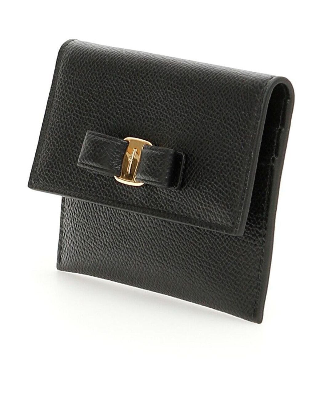 Ferragamo Black Ferragamo Vara Bow Detailed Foldover Card Case