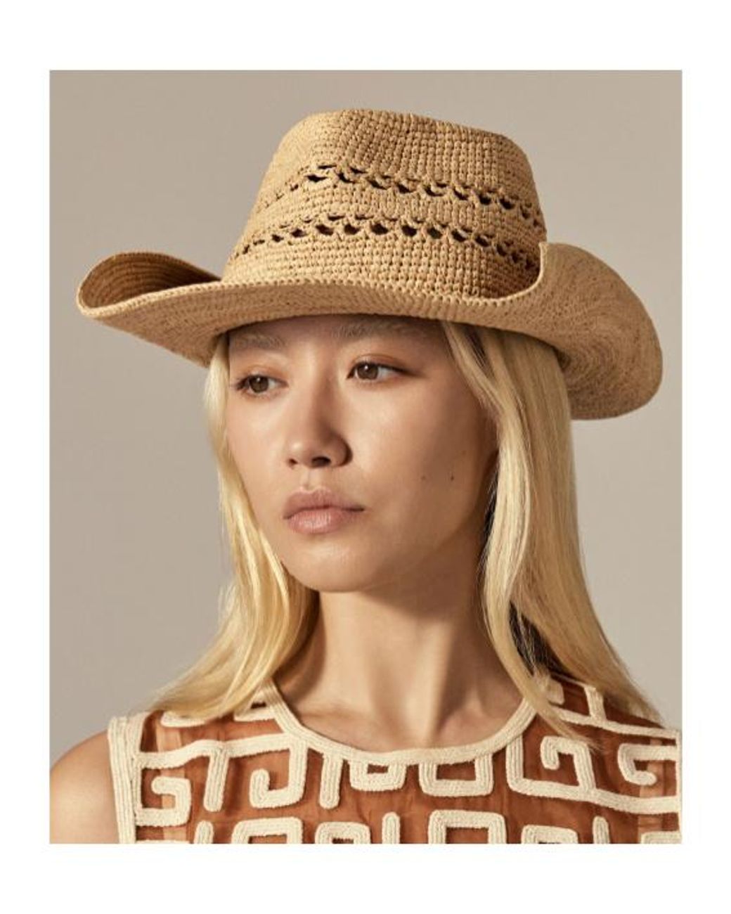 Helen Kaminski Natural Crochet-Knit Wide-Brim Hat
