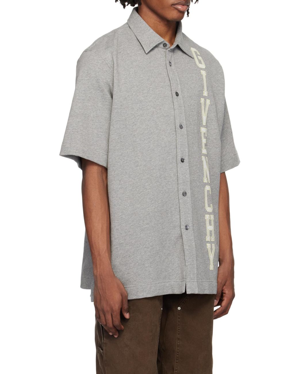 Givenchy Gray Logo Printed Short-Sleeved Shirt for men