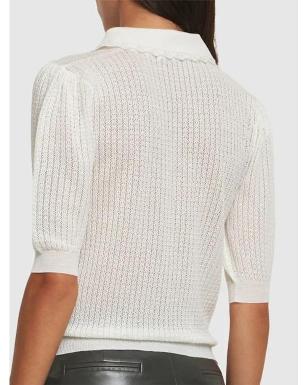 Alessandra Rich White Embroidery Knitted Polo Shirt