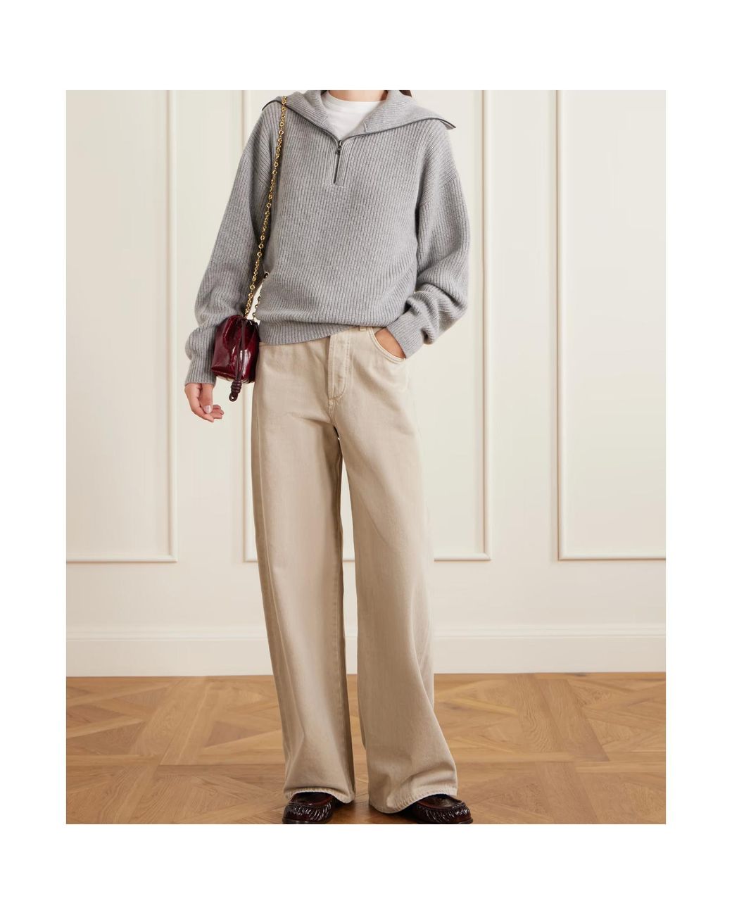 The Elder Statesman Gray Runyon Ribbed Cashmere Turtleneck Half-Zip Sweater