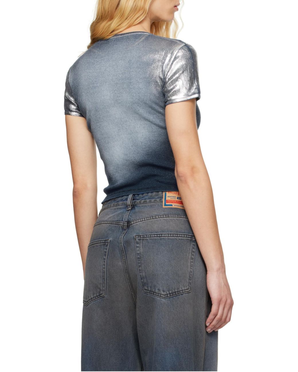 DIESEL Blue T-Ele-Long-Q1 Faded Metallic T-Shirt
