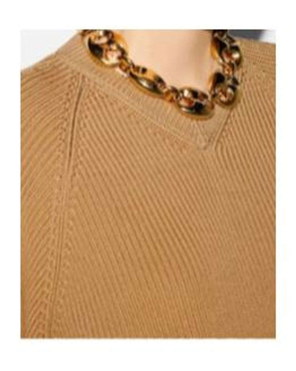 Gucci Natural V-Neck Ribbed-Knit Sweater