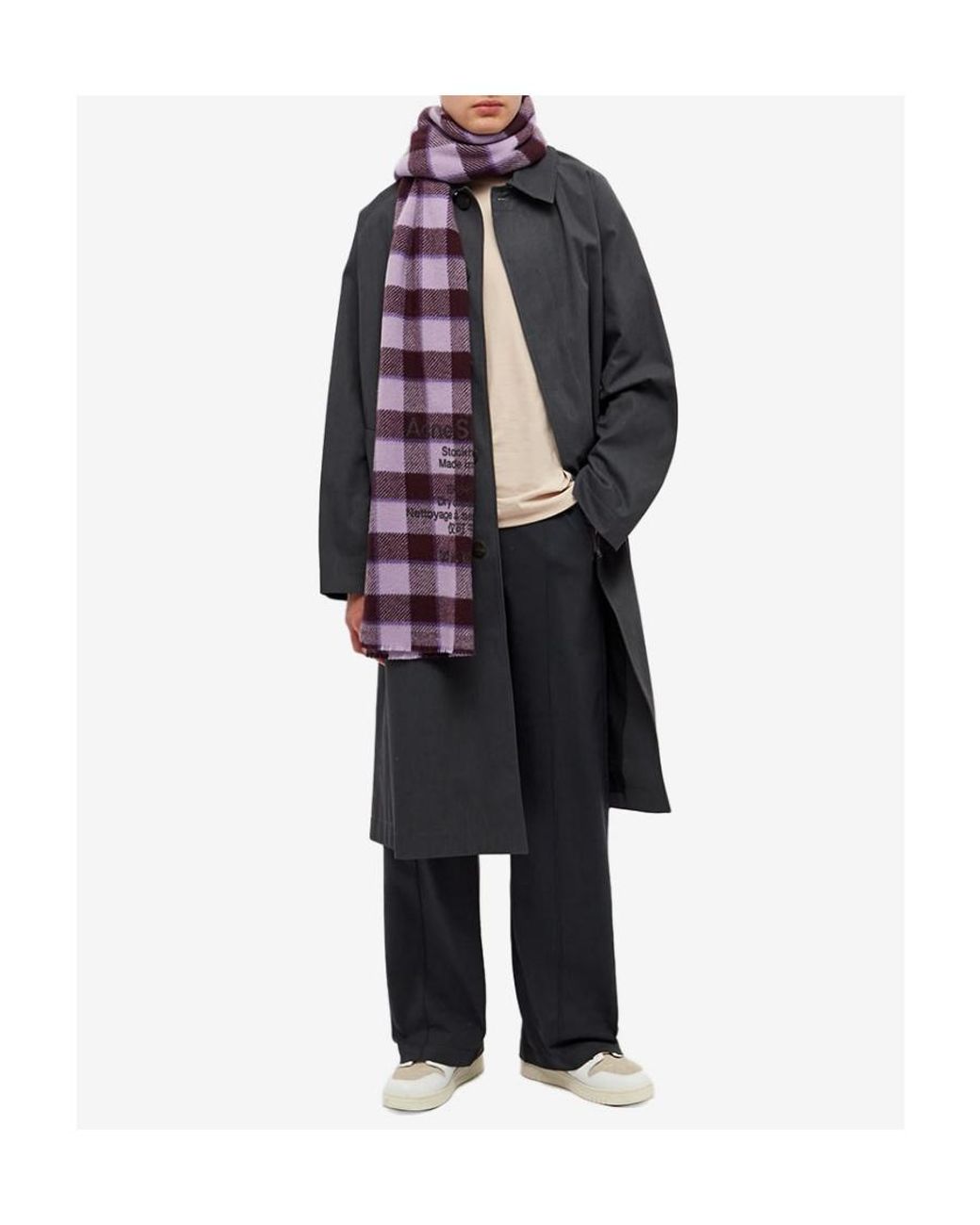 Acne Purple Check-Print Wool Scarf for men