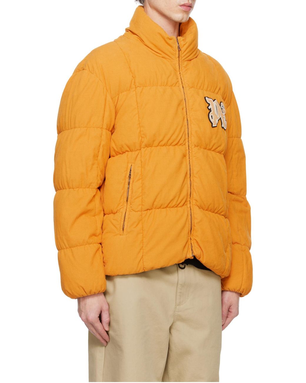 Palm Angels Yellow Zip-Up High Neck Puffer Jacket for men