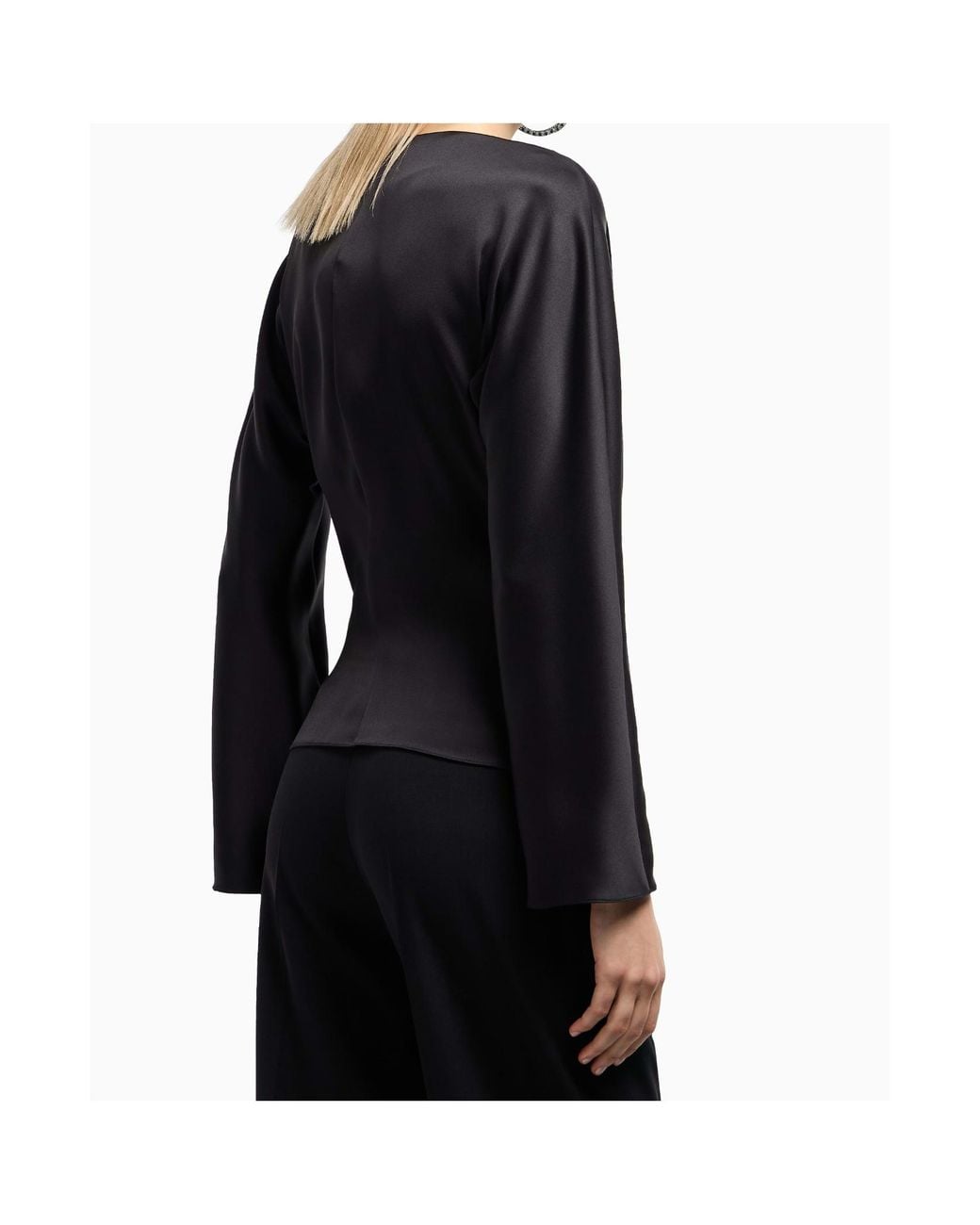 Giorgio Armani Black Wrap Design Draped Blouse