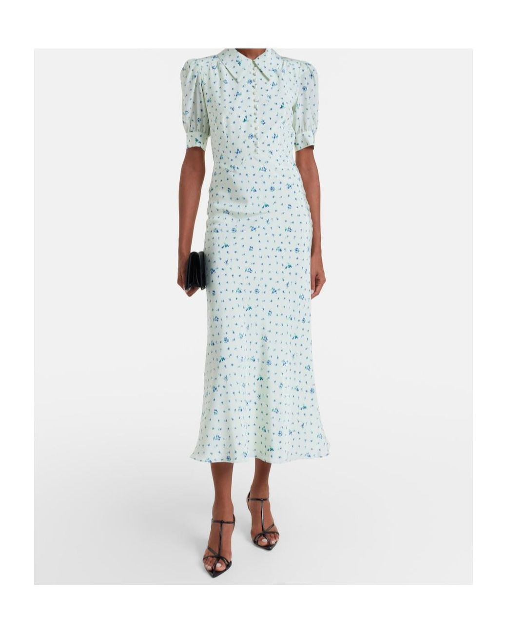 Alessandra Rich White Floral Pattern Silk Midi Dress