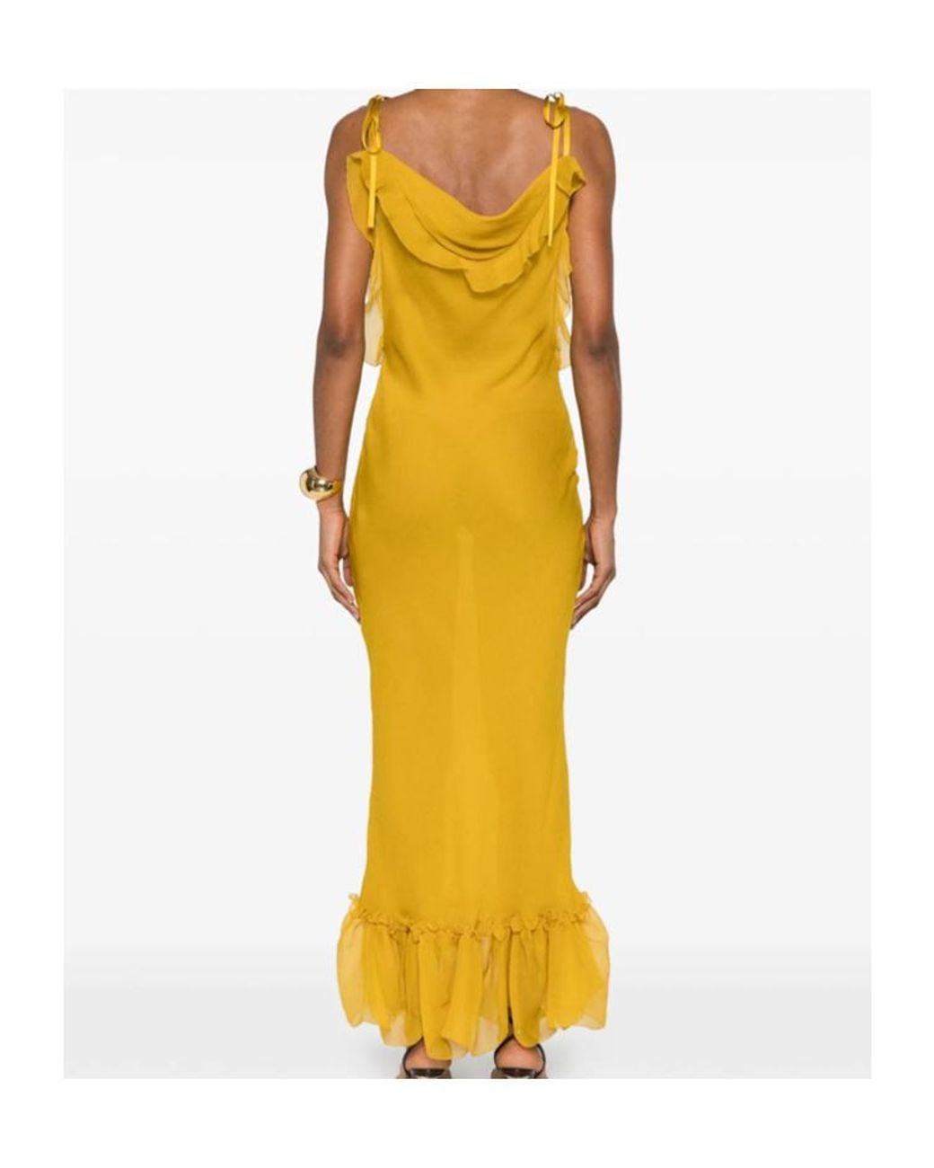 Saint Laurent Yellow Ruffled Sleeveless Dress