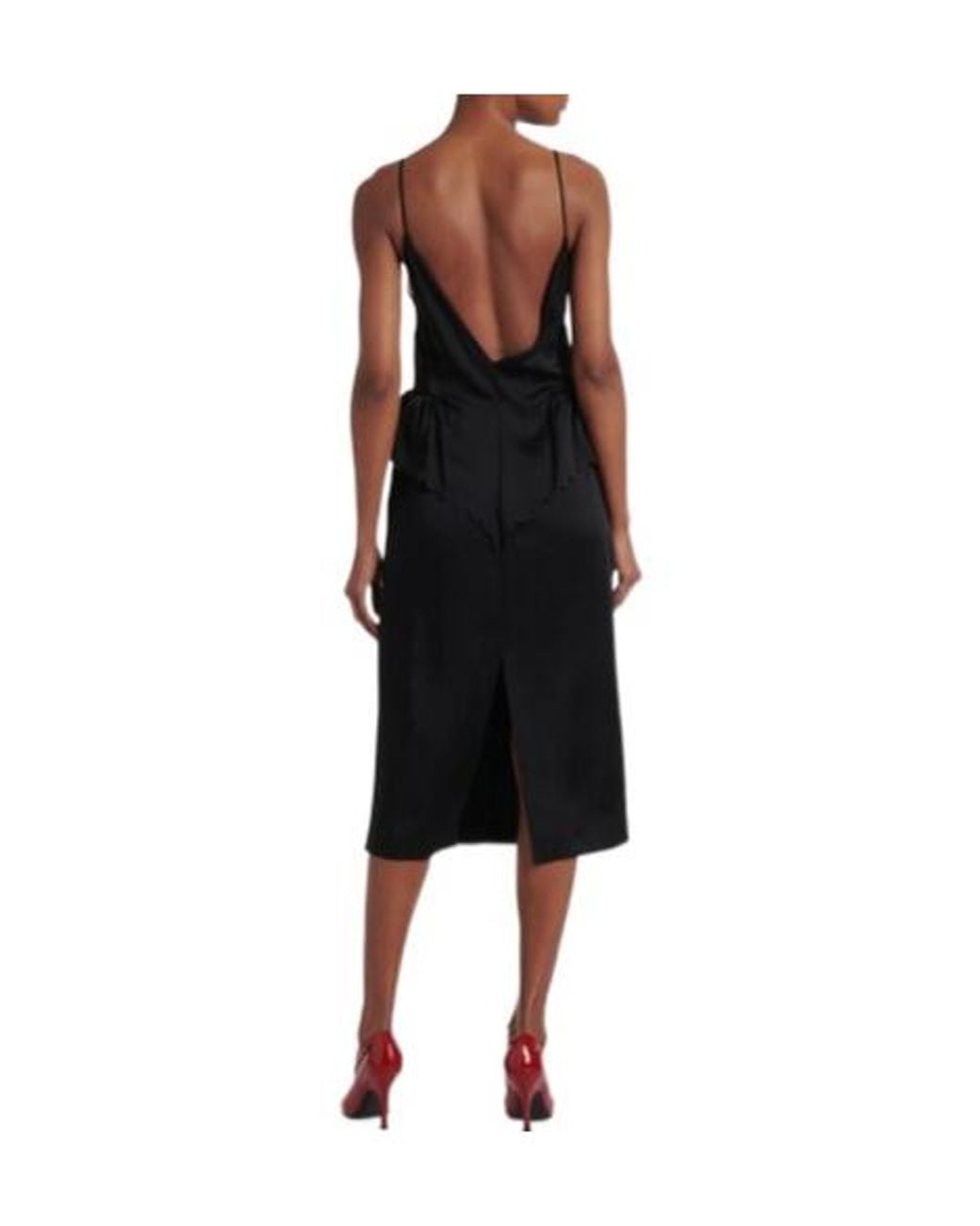 Stella McCartney Black Open-Back Peplum Satin Midi Dress