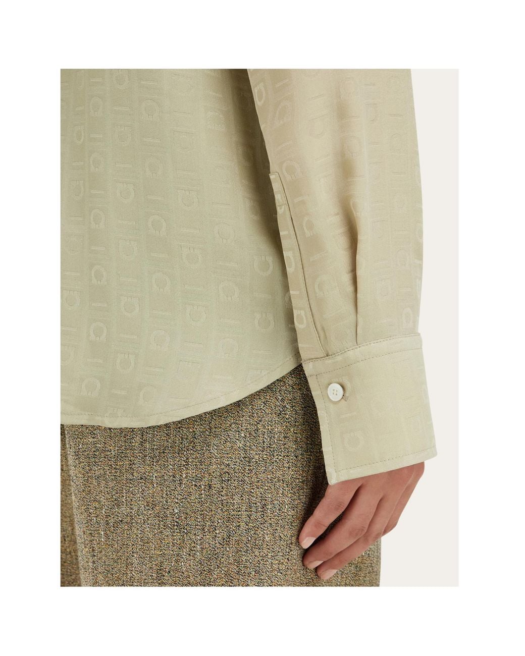 Ferragamo Natural Ferragamo Monogram Silk Shirt
