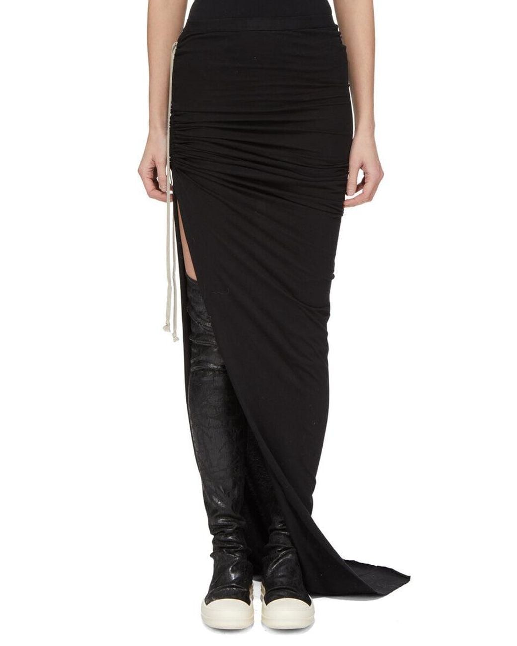 Rick Owens Black Elasticated Waistband Maxi Skirt