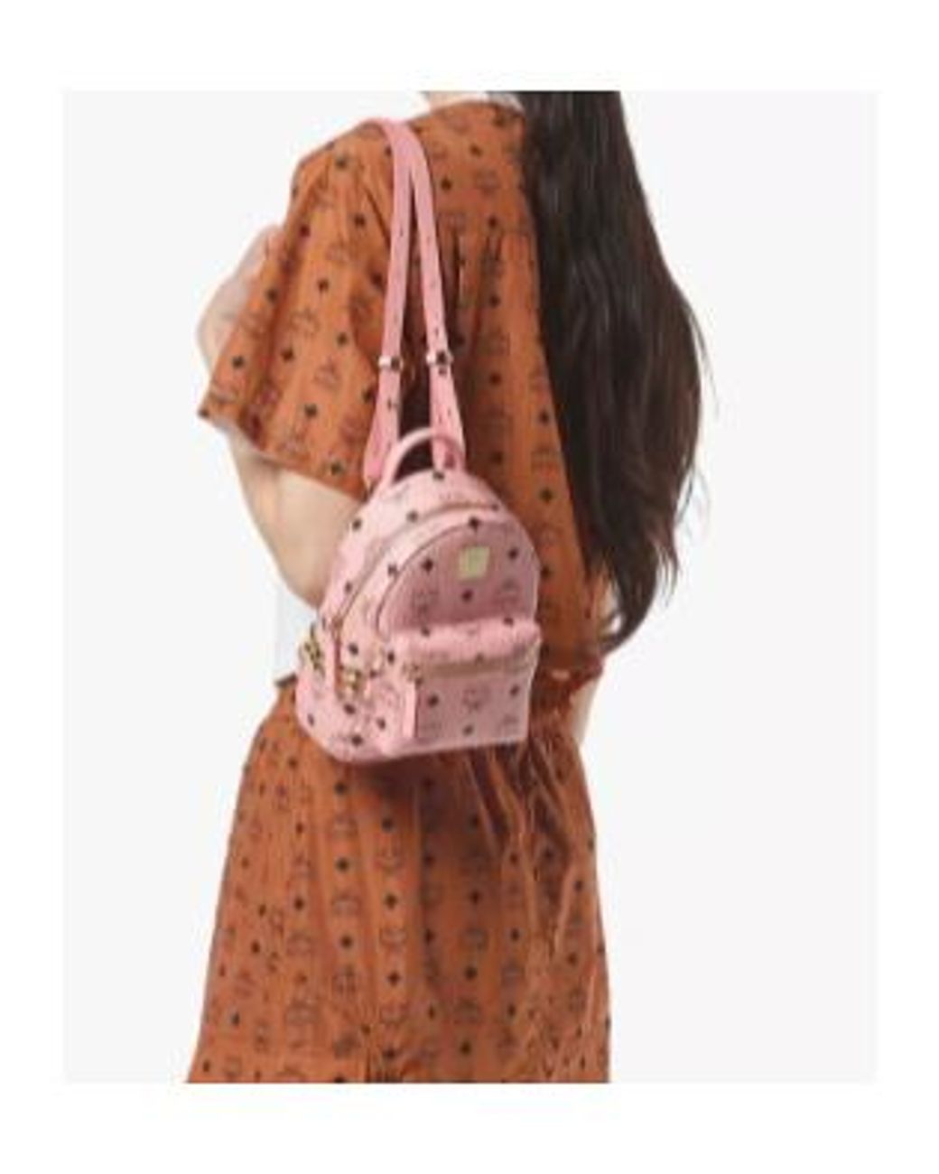 MCM Pink Stark Bebe Boo Visetos Side-Riveted Backpack