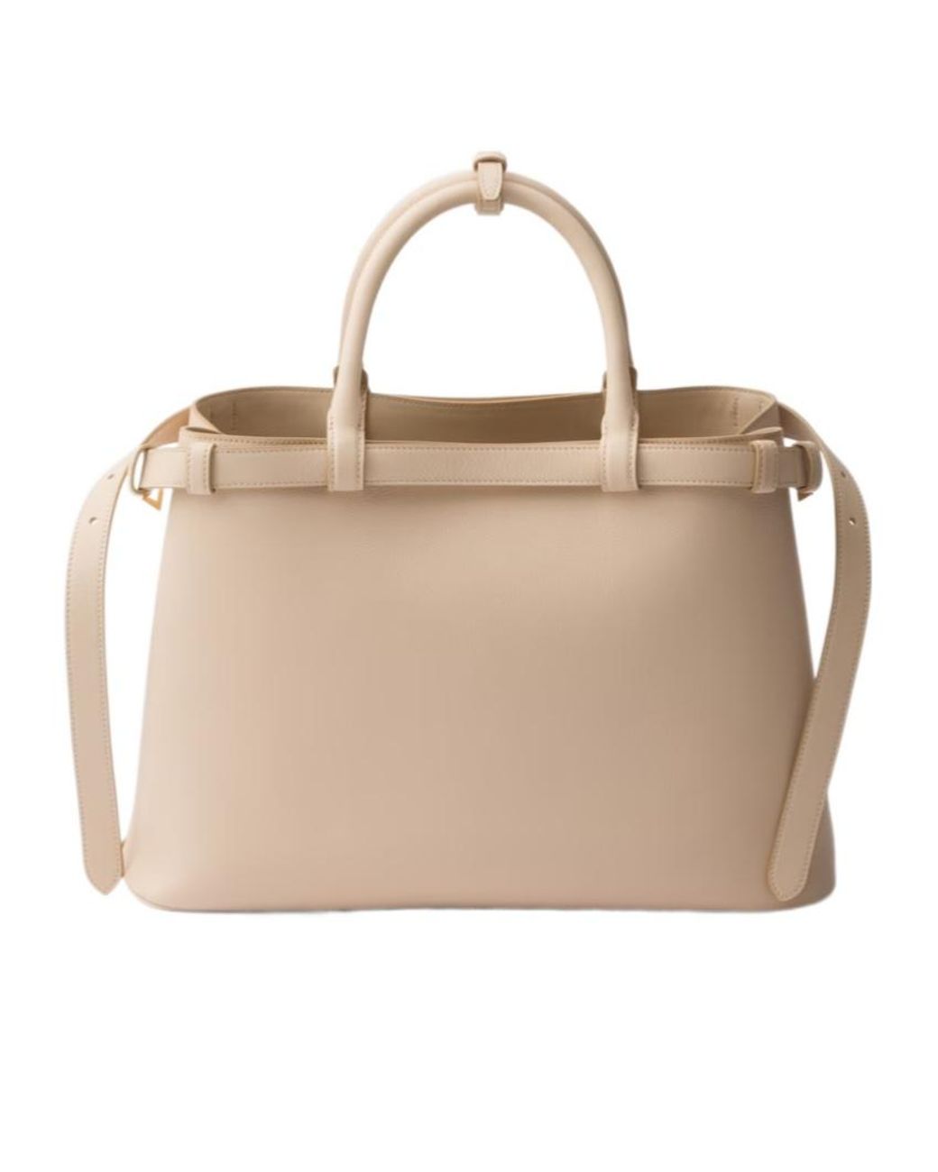 Prada Natural Buckle Medium Leather Handbag With Double Belt