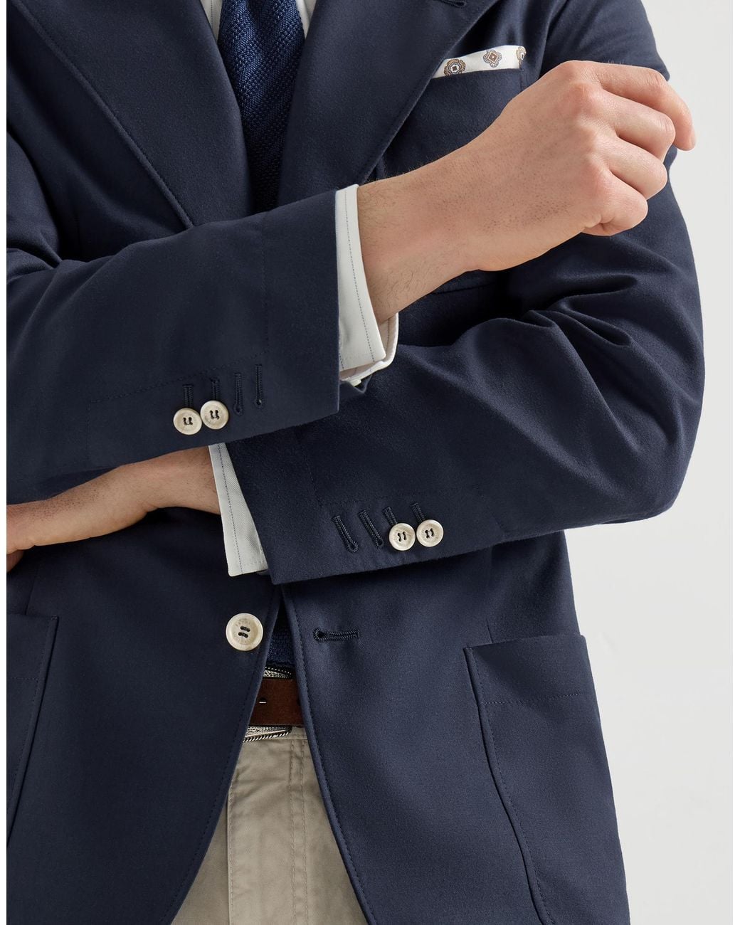 Brunello Cucinelli Blue Cashmere Batavia Deconstructed Blazer With Patch Pockets for men