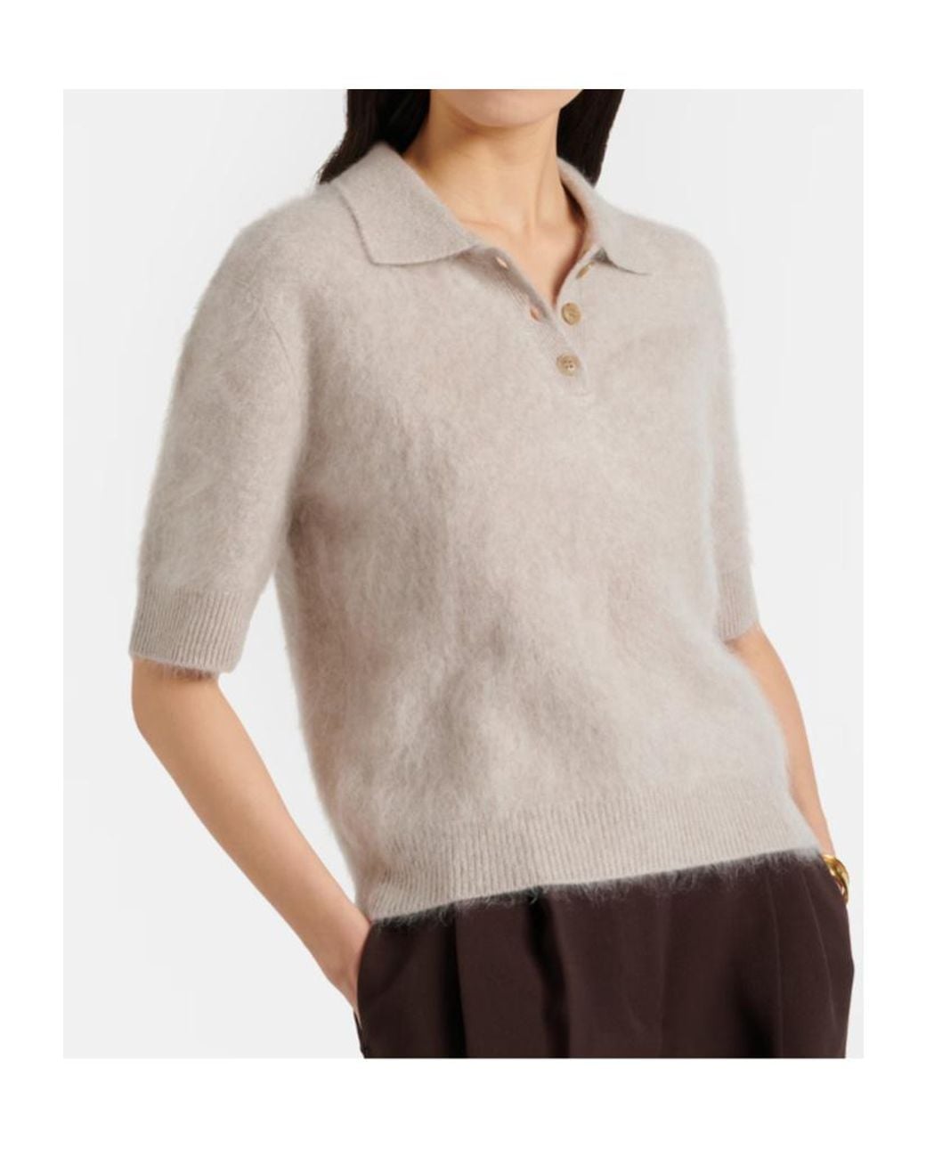 Lisa Yang White Carolyn Cashmere Polo Sweater