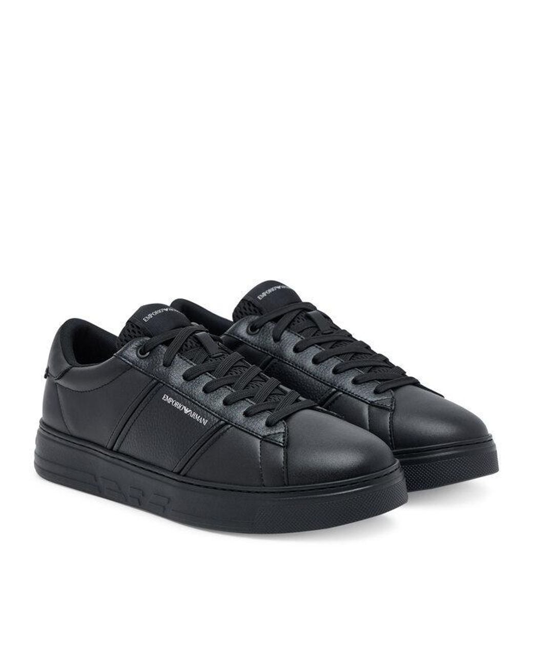 Emporio Armani Black Panelled Lace-Up Sneakers for men