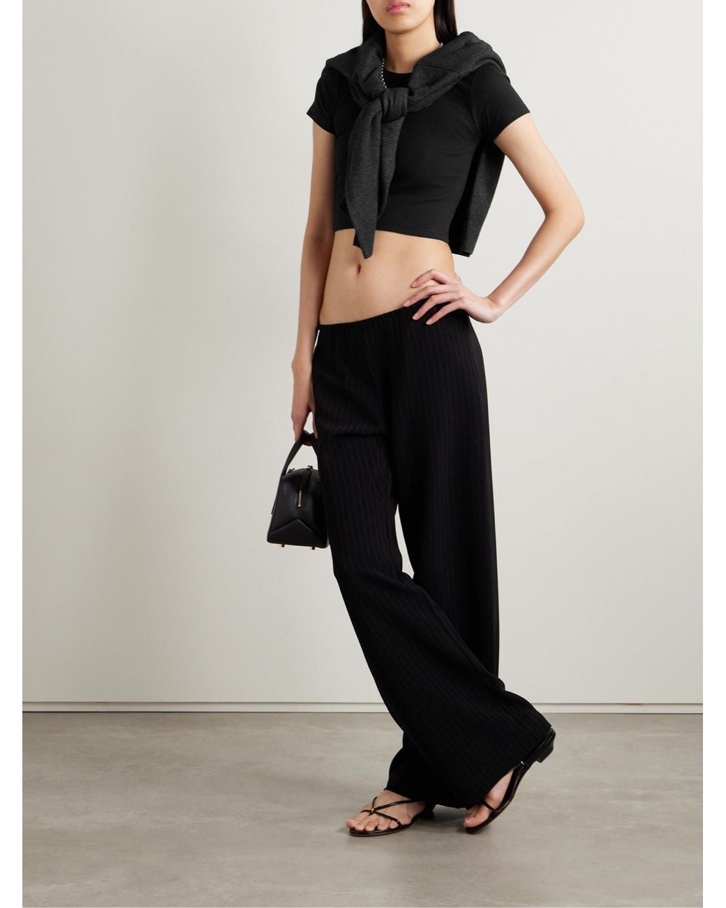 Leset Black Cropped Ribbed Stretch Jersey T-Shirt
