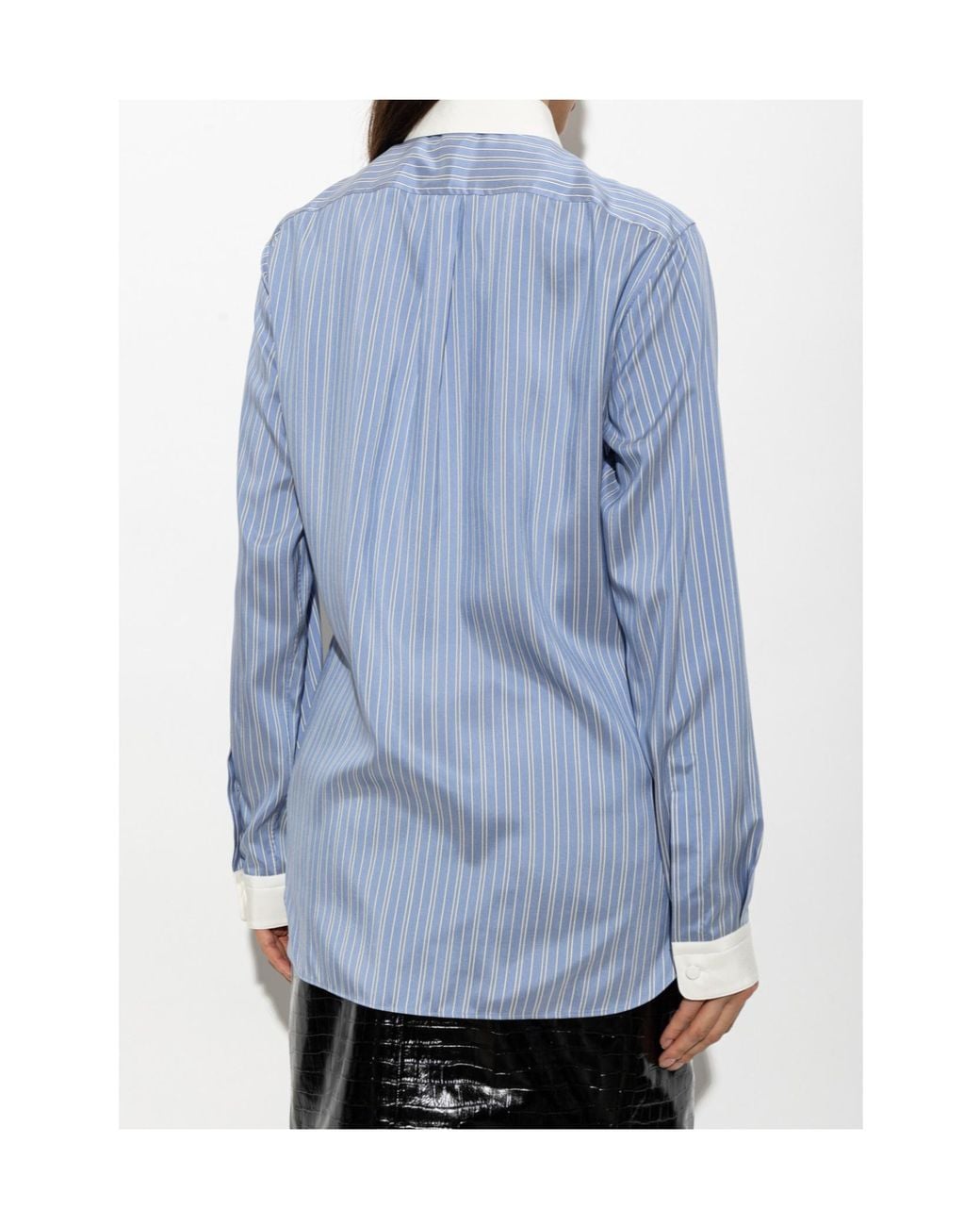 Tom Ford Blue Contrast Collar Striped Shirt